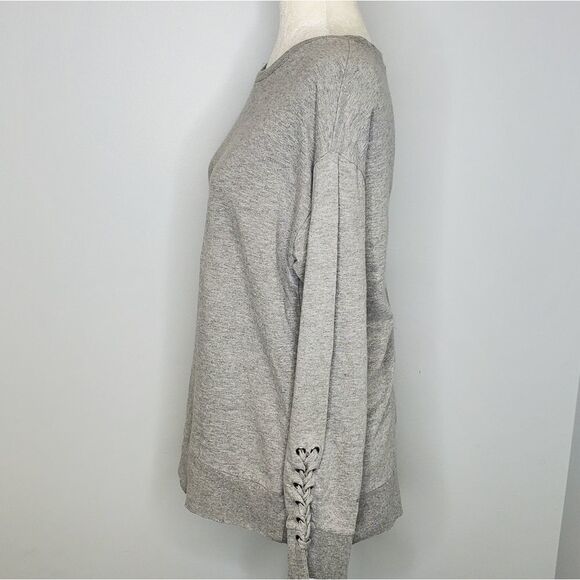 JOE'S JEANS gray sweatshirt Miaya Lace-Up sleeves distressed ASO TV S - Picture 4 of 9